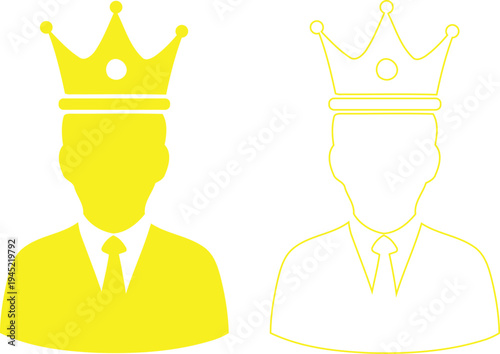 Two royal figures with crowns and suits on a white background in yellow tones