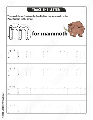 Trace the Letter M: Lowercase Alphabet Handwriting Practice Worksheet for Kids
