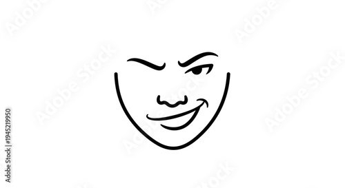 Winking Face with Smirk - Playful Expression, Mischievous Smile, Cartoon Style