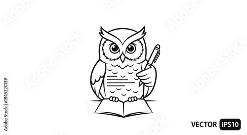 Wise Owl Writing on Book: Education, Knowledge, Wisdom, Learning, Study Icon