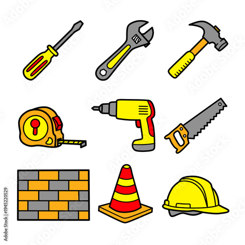 Complete Colorful Construction Tools Set