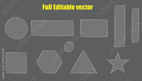 Liquid glass, liquid glass on light frame square and circle banner with shine stroke, Transparent liquid glass user interface elements