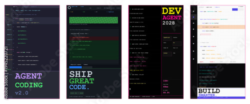 Agent coding poster design, developer magazine cover, programming advertisement layout, software engineer brochure template, AI coding flyer, tech developer editorial, premium coding tools marketing 