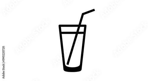 Simple Line Icon of a Glass with a Straw and Drink