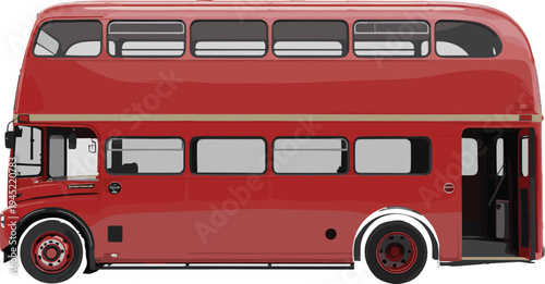 Classic red double decker bus side view illustration, vintage city transport vehicle, London style public trn, vintage city transport v