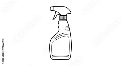 Spray bottle illustration, cleaning product container, household chemical dispenser, simple line art