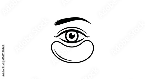 Stylized Eye with Eyebrow and Under-Eye Bag, Minimalist Line Art