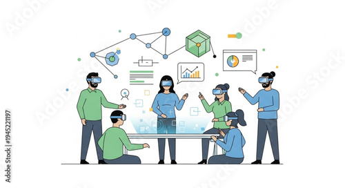 Team Collaboration in Virtual Reality - A Group of People Exploring Digital Worlds.