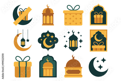 Set of ramadan kareem icons and symbols. traditional islamic celebration elements, isolated on transparent background