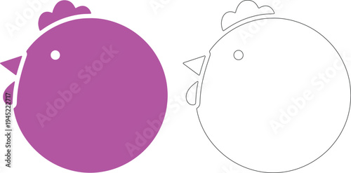 Purple and black silhouettes of round chicken heads