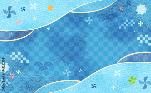 こどもの日の水彩風和柄フレーム2_文字なし_横