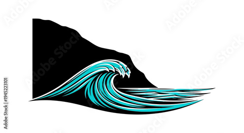 Powerful Ocean Wave Crashing Against Dark Cliffside, Dynamic Sea Splash