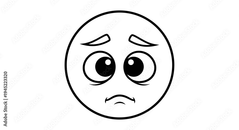 Fototapeta premium Sad Face Emoji Outline, Disappointed Expression, Unhappy Emotion, Vector Art