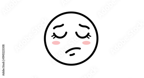 Sad Face Emoji Icon with Blushing Cheeks, Expressing Disappointment and Shyness