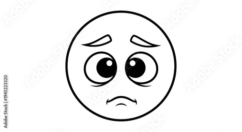Sad Face Emoji Outline, Disappointed Expression, Unhappy Emotion, Vector Art