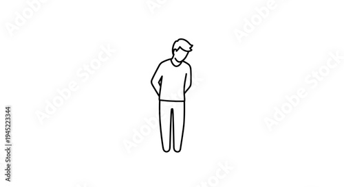 Sad Man Standing Alone, Head Down, Minimalist Line Art Illustration