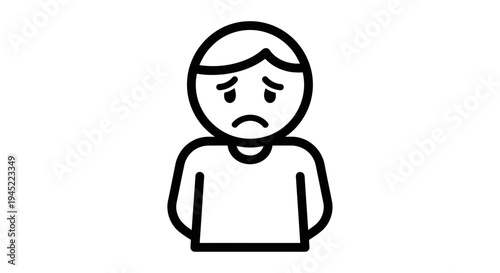Sad Person Icon, Unhappy Face, Feeling Down, Depression, Negative Emotion, Simple Line Art