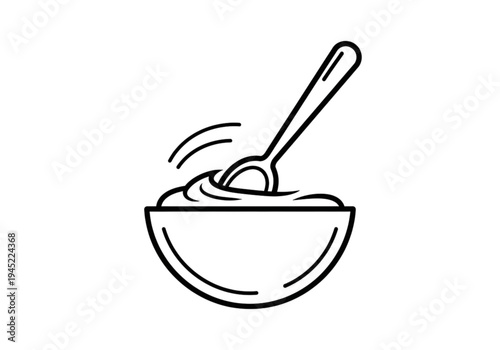 Porridge or Oatmeal Bowl with Spoon Minimalist Line Icon Vector
