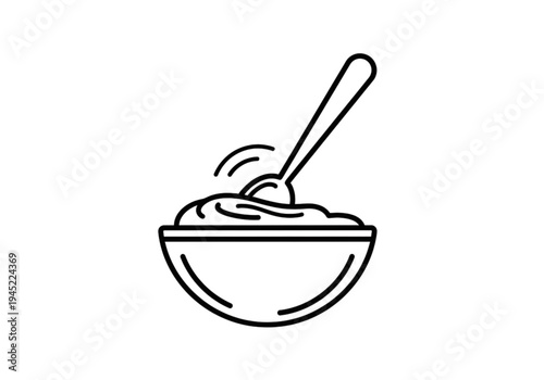 Porridge or Oatmeal Bowl with Spoon Minimalist Line Icon Vector
