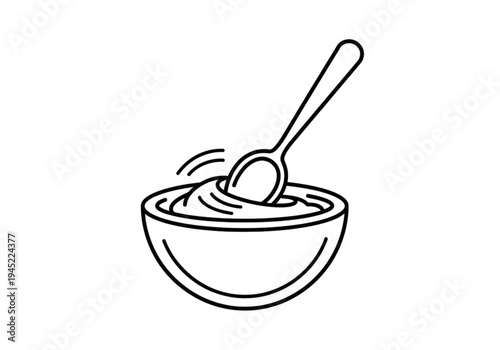 Porridge or Oatmeal Bowl with Spoon Minimalist Line Icon Vector
