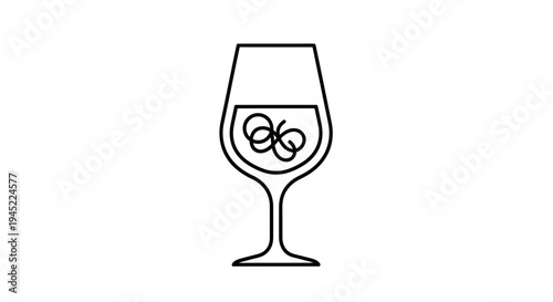 Minimalist Line Art Icon of a Wine Glass with Swirling Bubbles