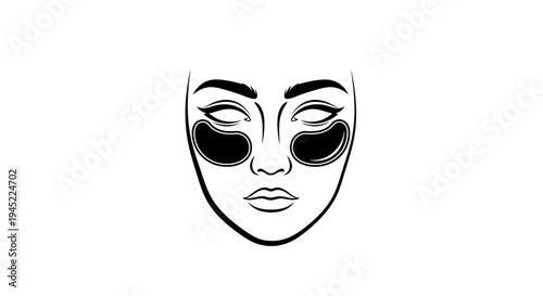 Minimalist Line Art Woman Face with Under Eye Patches, Skincare Beauty Concept