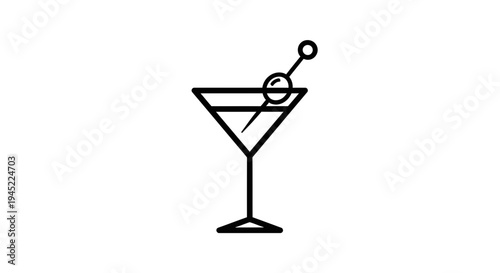 Minimalist Martini Glass Icon with Olive and Garnish