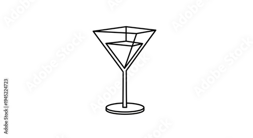 Minimalist Martini Glass Outline with Liquid, Clean Line Art Icon