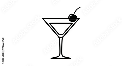 Minimalist Martini Glass with Cherry Icon