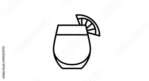 Minimalist outline of a refreshing cocktail with a citrus slice garnish