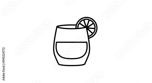 Minimalist outline of a refreshing cocktail with a lemon slice in a glass
