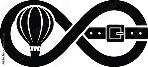 Vector graphic of a hot air balloon soaring through infinity loop with a leather belt buckle