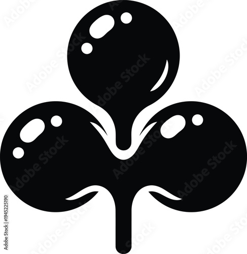 A sleek black vector illustration of a three-leafed clover with white highlights on a plain background
