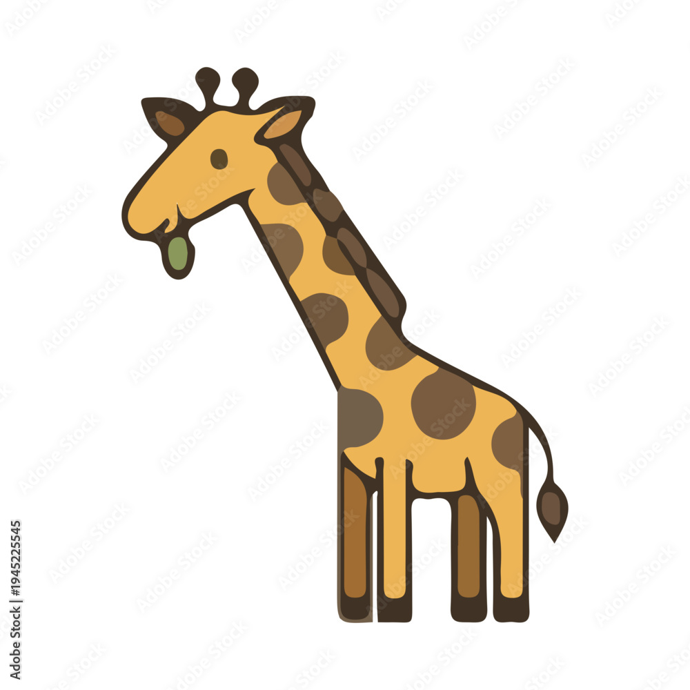 Obraz premium Cute Giraffe Eating Leaf Illustration