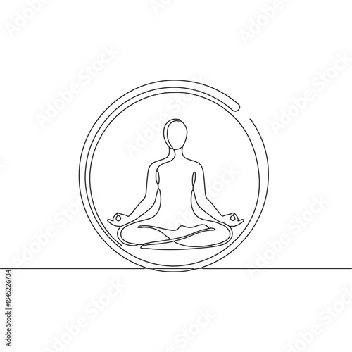 Minimalist line art of a person meditating in a circle