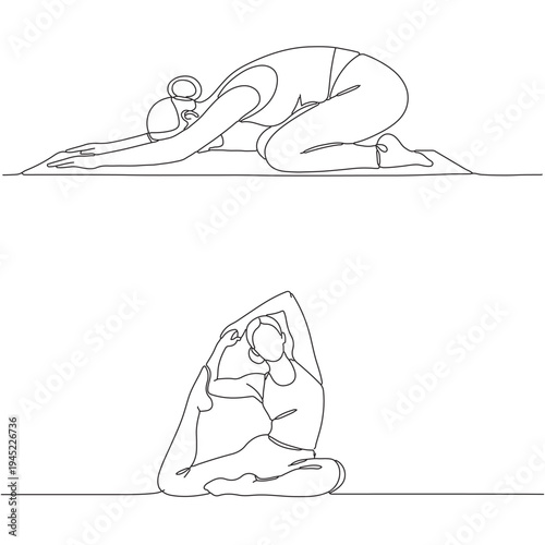 Minimalist line art of a person practicing yoga in different poses