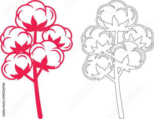 Red and black cotton puff plant silhouettes