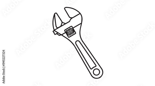 Adjustable Wrench Tool Line Art Isolated on White Background Mechanical Equipment