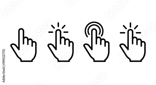 Four Different Clicking Hands Icons Set for Website or App Design