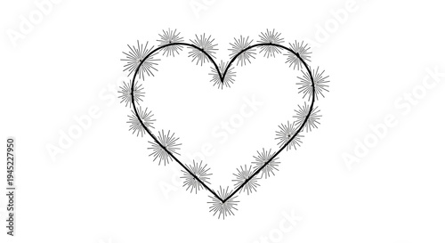 Heart Outline with Starburst Sparkle Accents - Love Symbol