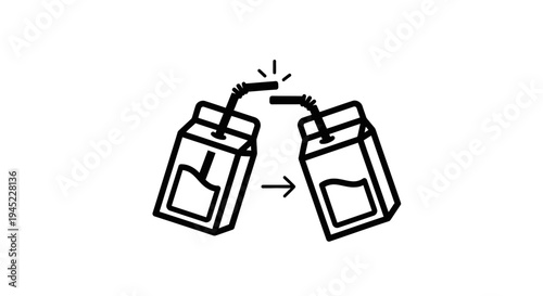 Juice Box Swap Icon: Sharing Drinks, Transferring Liquid, Hand Drawn Style