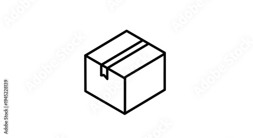 Isometric Line Art of a Cardboard Box, Shipping Package Icon, Vector Illustration