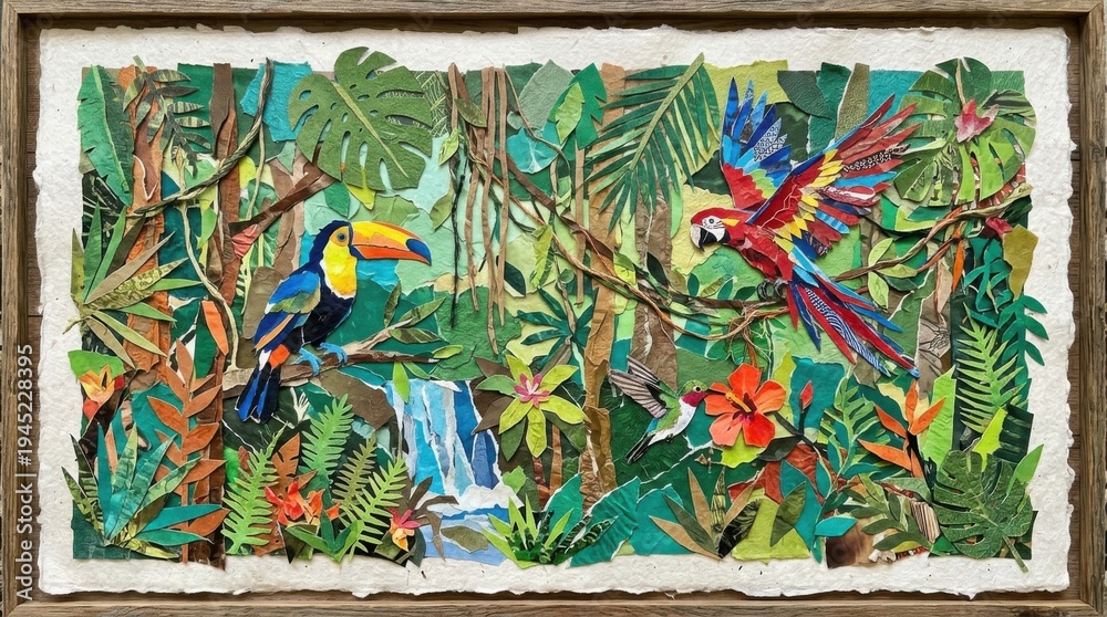Fototapeta premium Vibrant Tropical Paradise - A Collage of Birds and Lush Foliage.