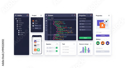 Software Development Interface Mockups Displayed on Multiple Devices.