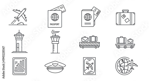 Airport and Travel Icons - A Collection of Essential Symbols.