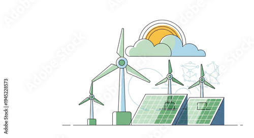 Renewable Energy Sources - Wind Turbines and Solar Panels for Sustainable Power Generation.
