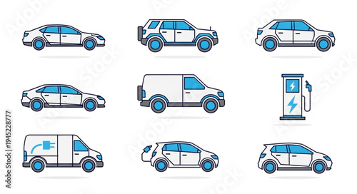 Electric Vehicle Icons - A Collection of Eco-Friendly Transportation.