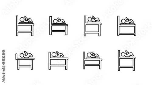 Baby Sleeping in Bed Icon Set Simple Line Art Isolated on White Background