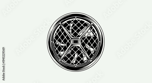 Circular ventilation grate with diamond pattern, industrial design