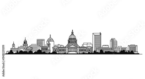Cityscape Skyline Silhouette of Government Buildings and Modern Architecture